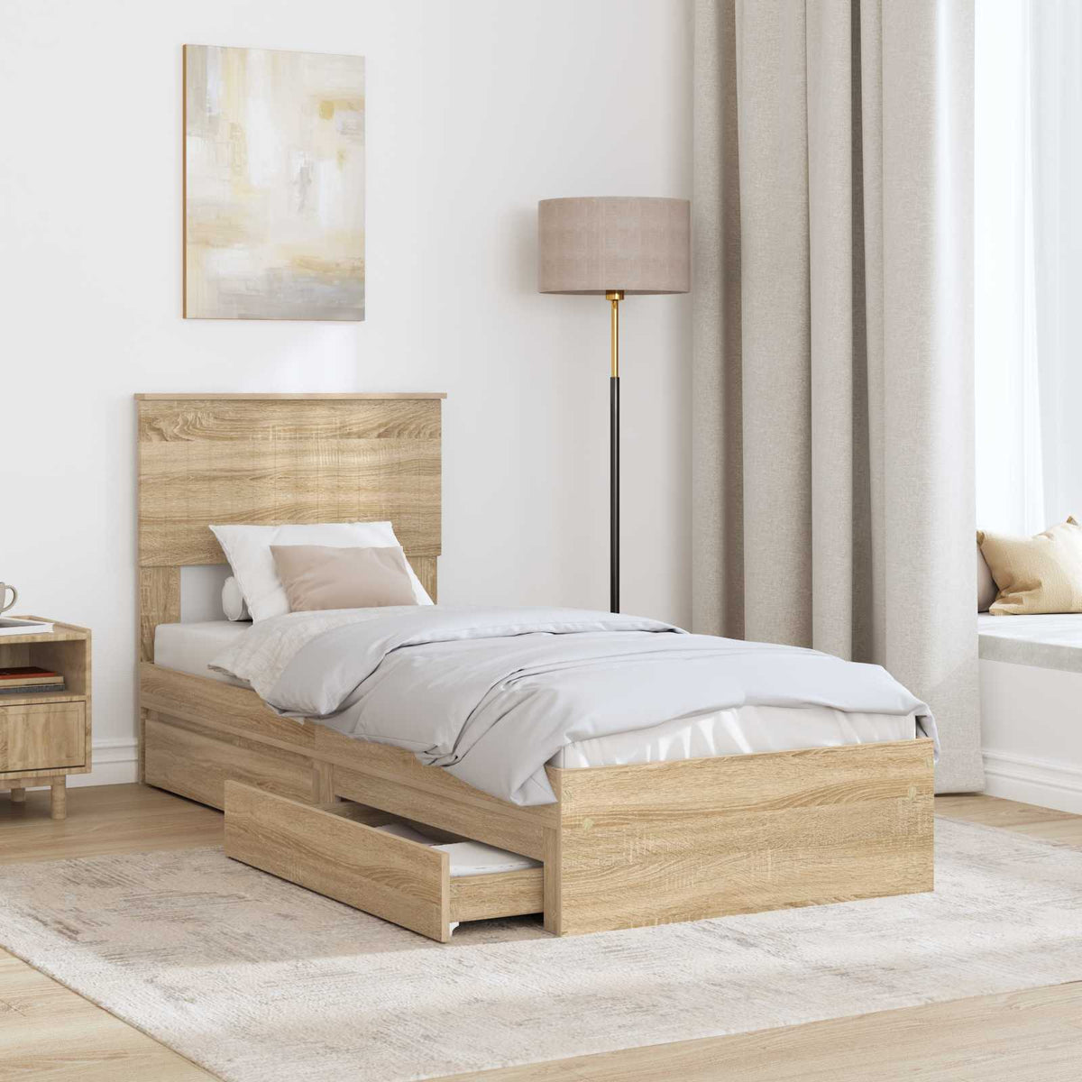 Storage Bed with Drawer Engineered Wood Length 190 cm Sonoma oak 75 cm