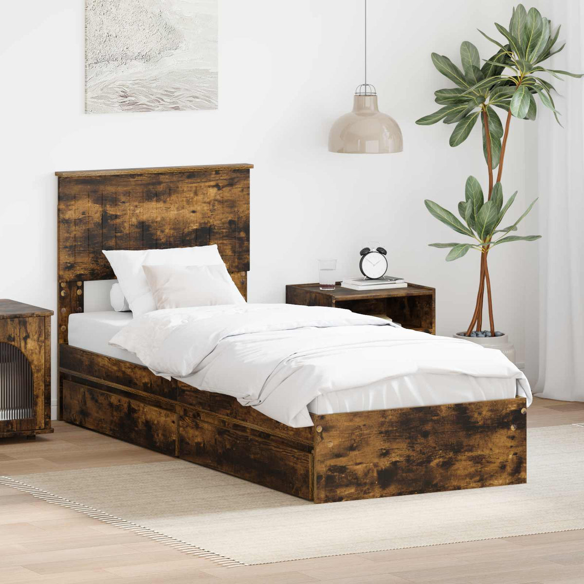 Storage Bed with Drawer Engineered Wood Length 190 cm Smoked oak 75 cm