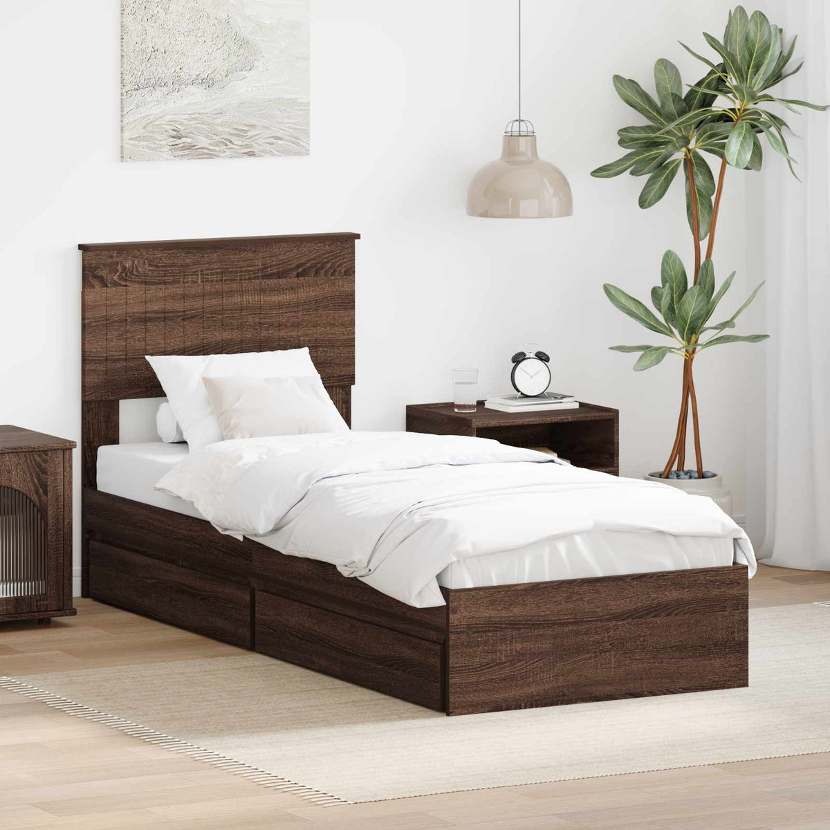 Storage Bed with Drawer Engineered Wood Length 190 cm Brown oak 75 cm