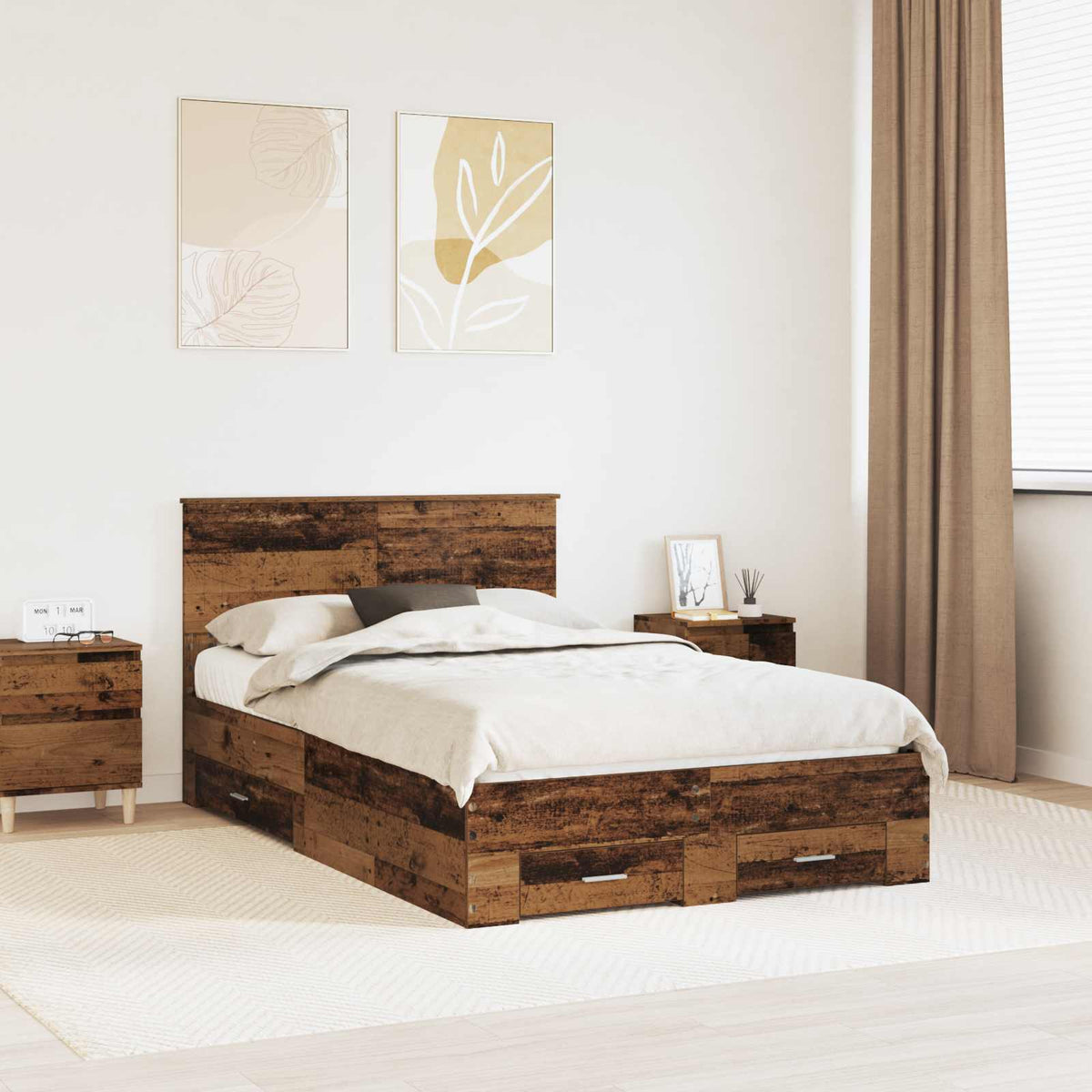 Bed Frame 120 x 190 cm Engineered Wood Old wood