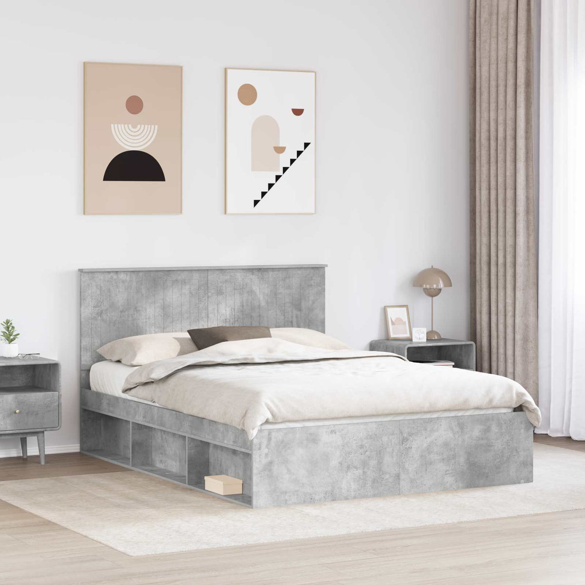 Bed Frame 150 x 200 cm Solid Pine Wood Concrete grey