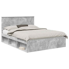 Bed Frame 150 x 200 cm Solid Pine Wood Concrete grey