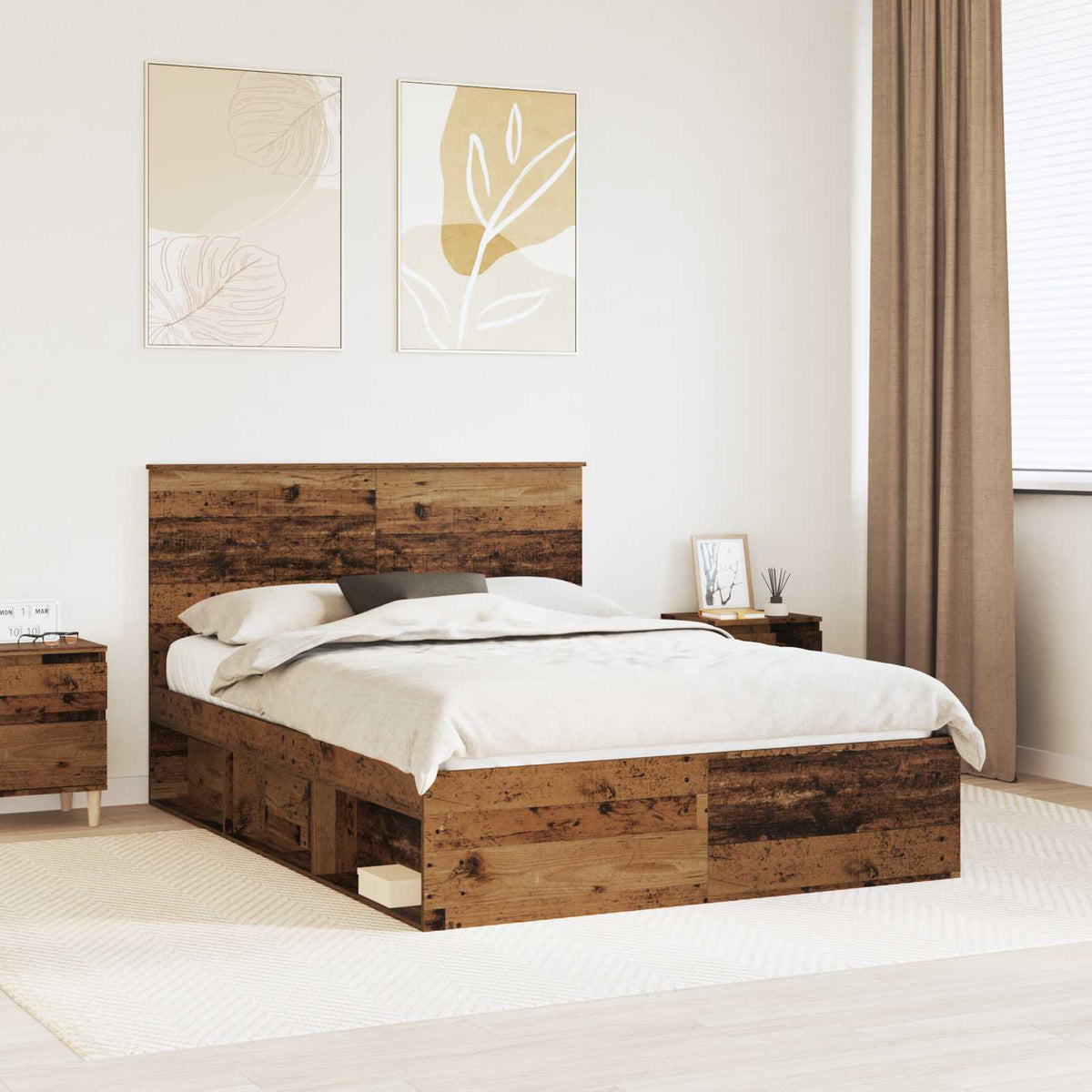 Bed Frame 140 x 190 cm Solid Pine Wood Old wood