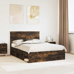 Bed Frame 135 x 190 cm Solid Pine Wood Smoked oak