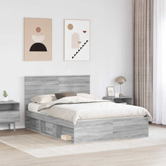 Bed Frame 135 x 190 cm Solid Pine Wood Grey sonoma