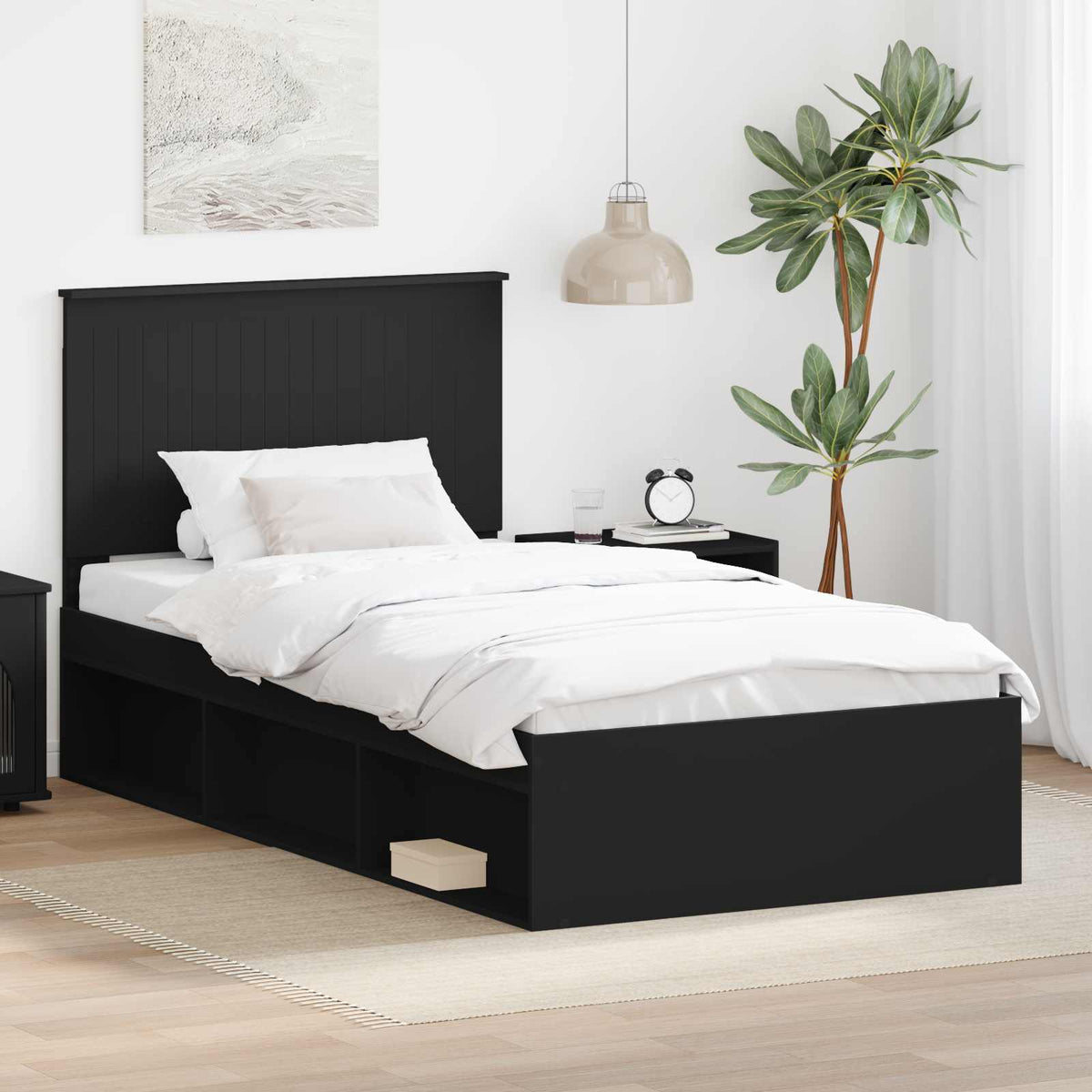 Bed Frame 100 x 200 cm Solid Pine Wood Black