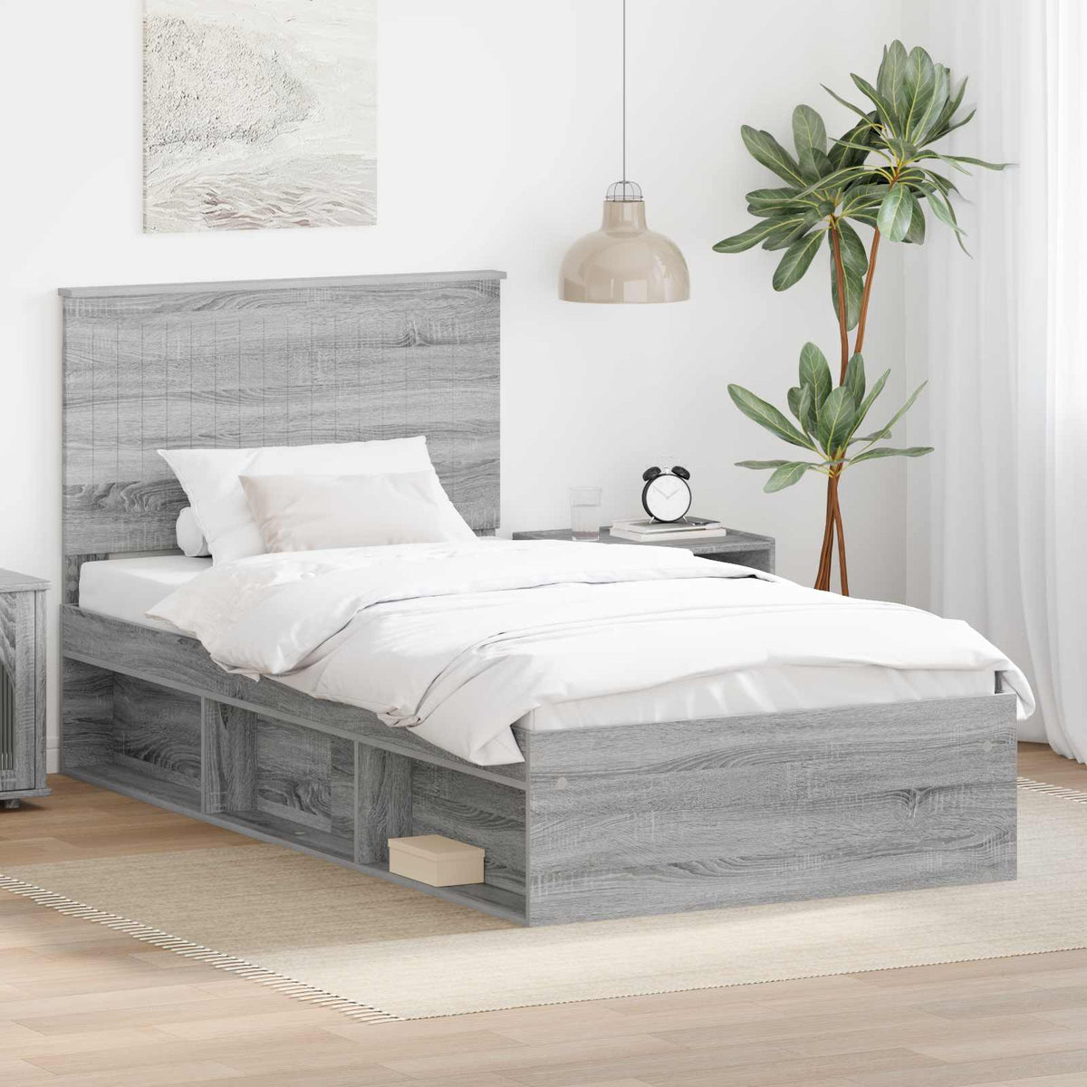 Bed Frame 100 x 200 cm Solid Pine Wood Grey sonoma
