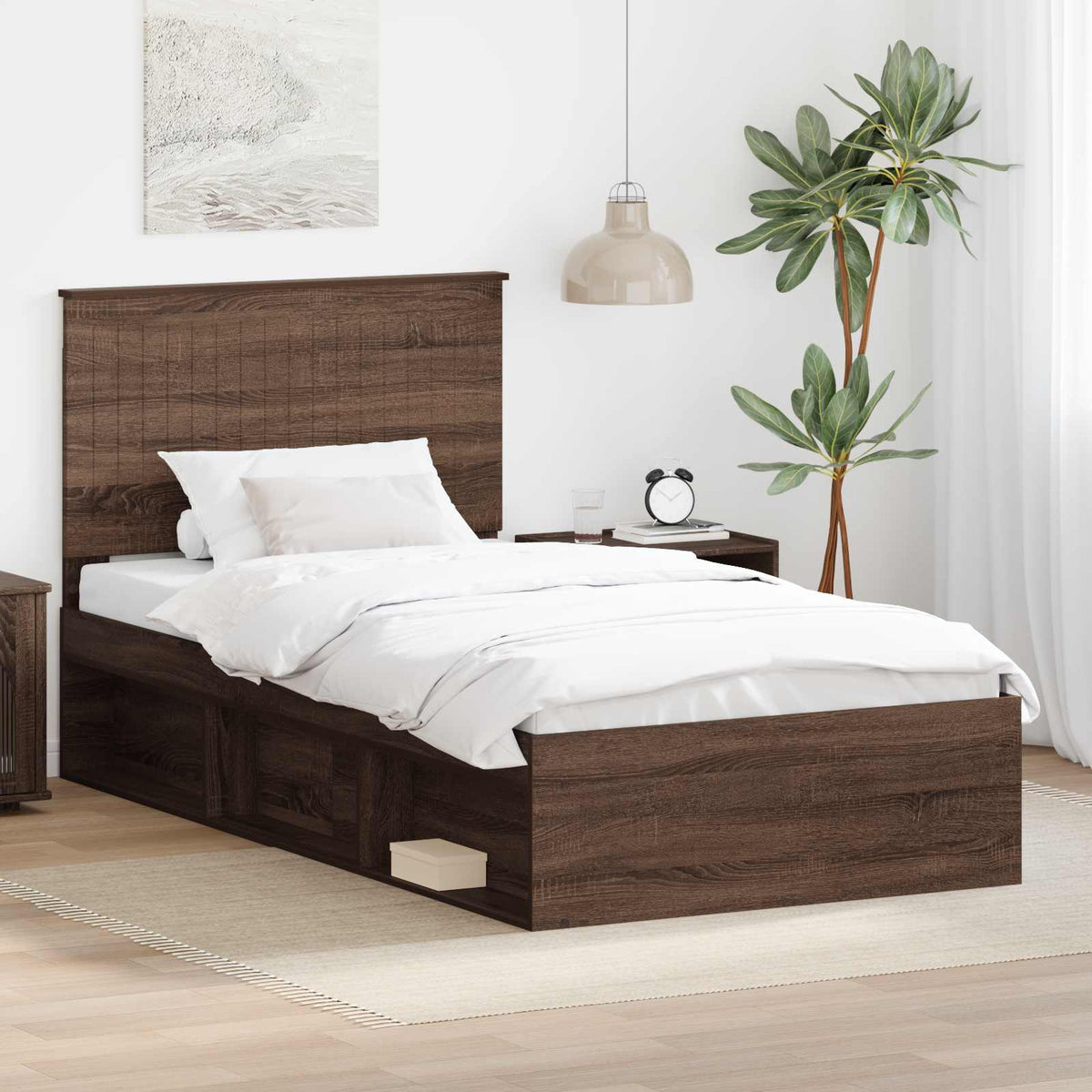 Bed Frame 100 x 200 cm Solid Pine Wood Brown oak