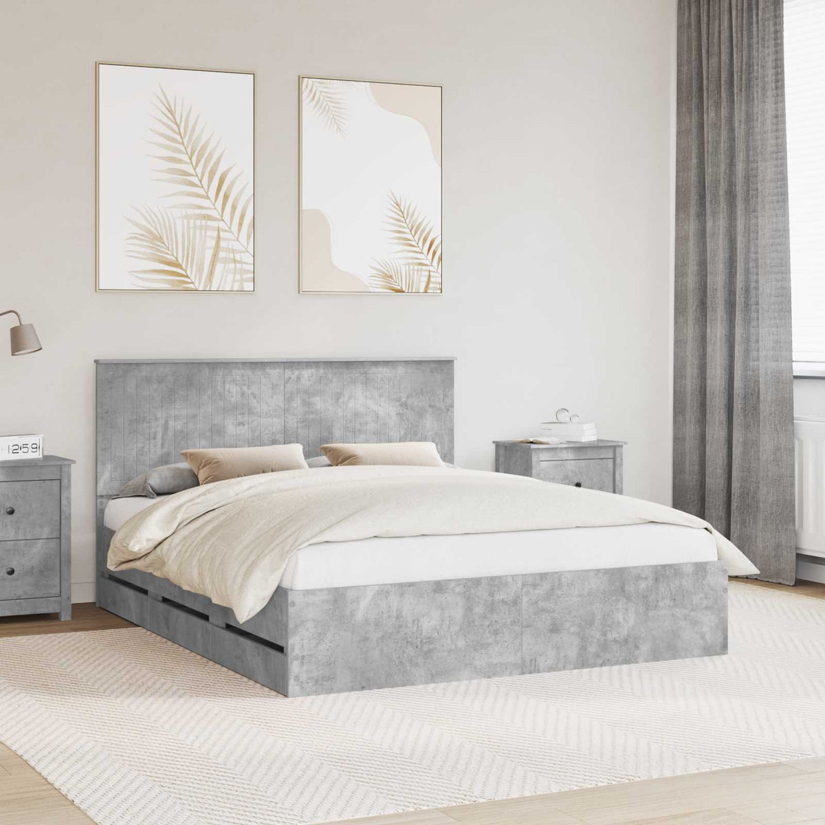 Bed Frame with Drawer Engineer Wood Length 200 cm Concrete Grey 160 cm