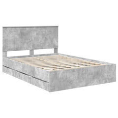 Bed Frame with Drawer 135 x 190 cm Engineer Wood Concrete grey