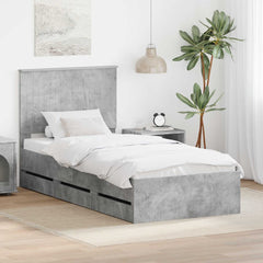 Bed Frame Drawer Engineer Wood Concrete Grey