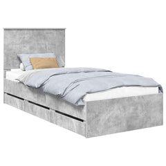 Bed Frame Drawer Engineer Wood Concrete Grey