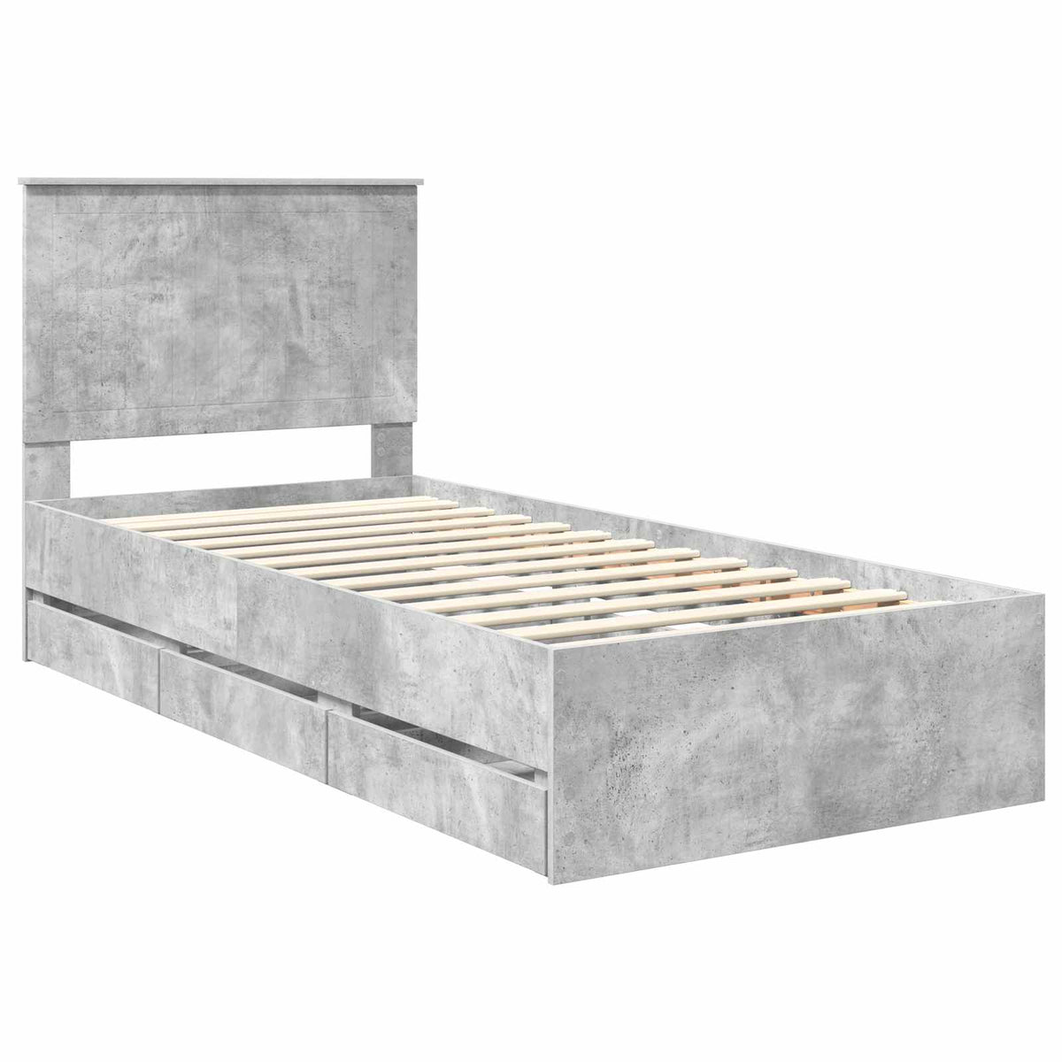 Bed Frame Drawer Engineer Wood Concrete Grey