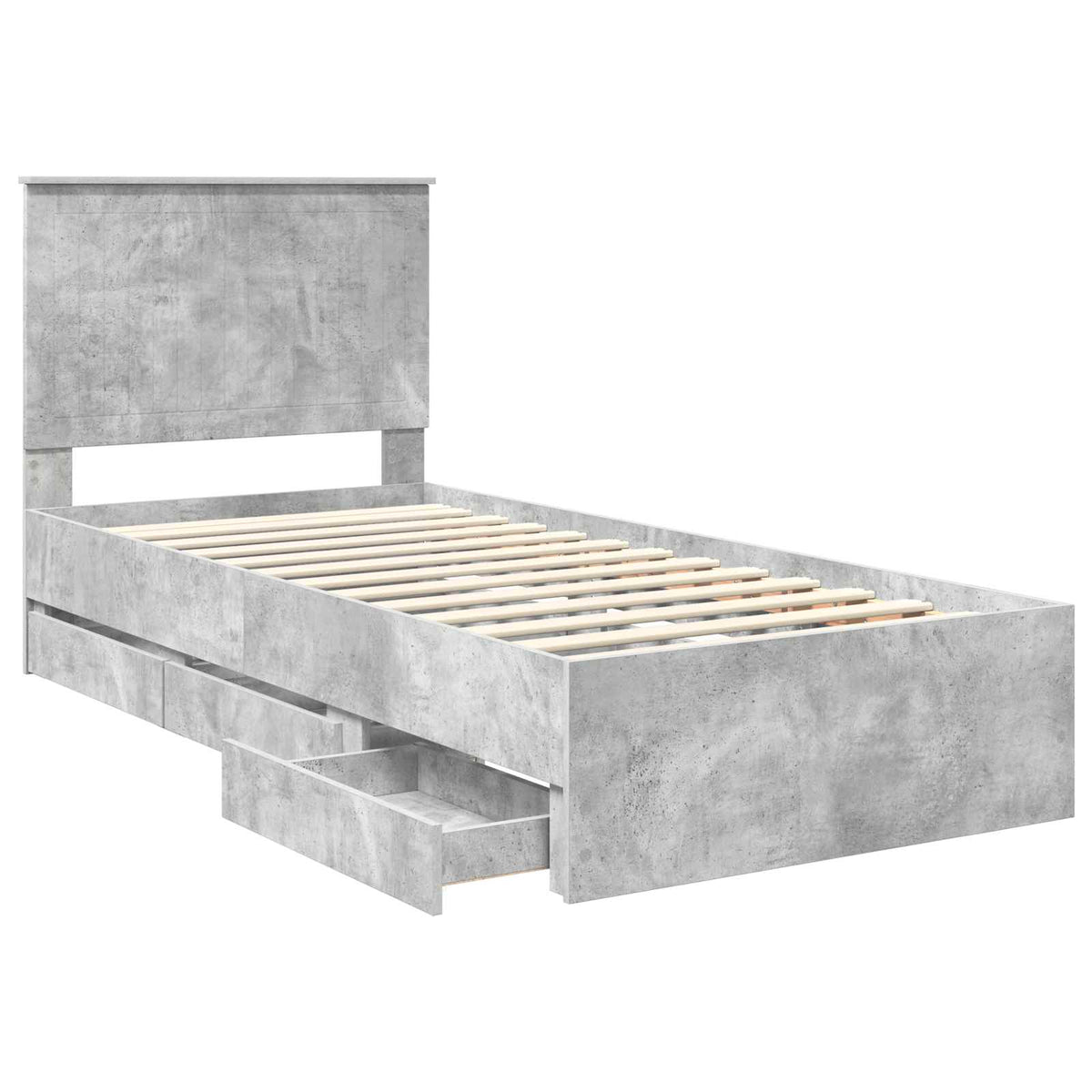 Bed Frame Drawer Engineer Wood Concrete Grey