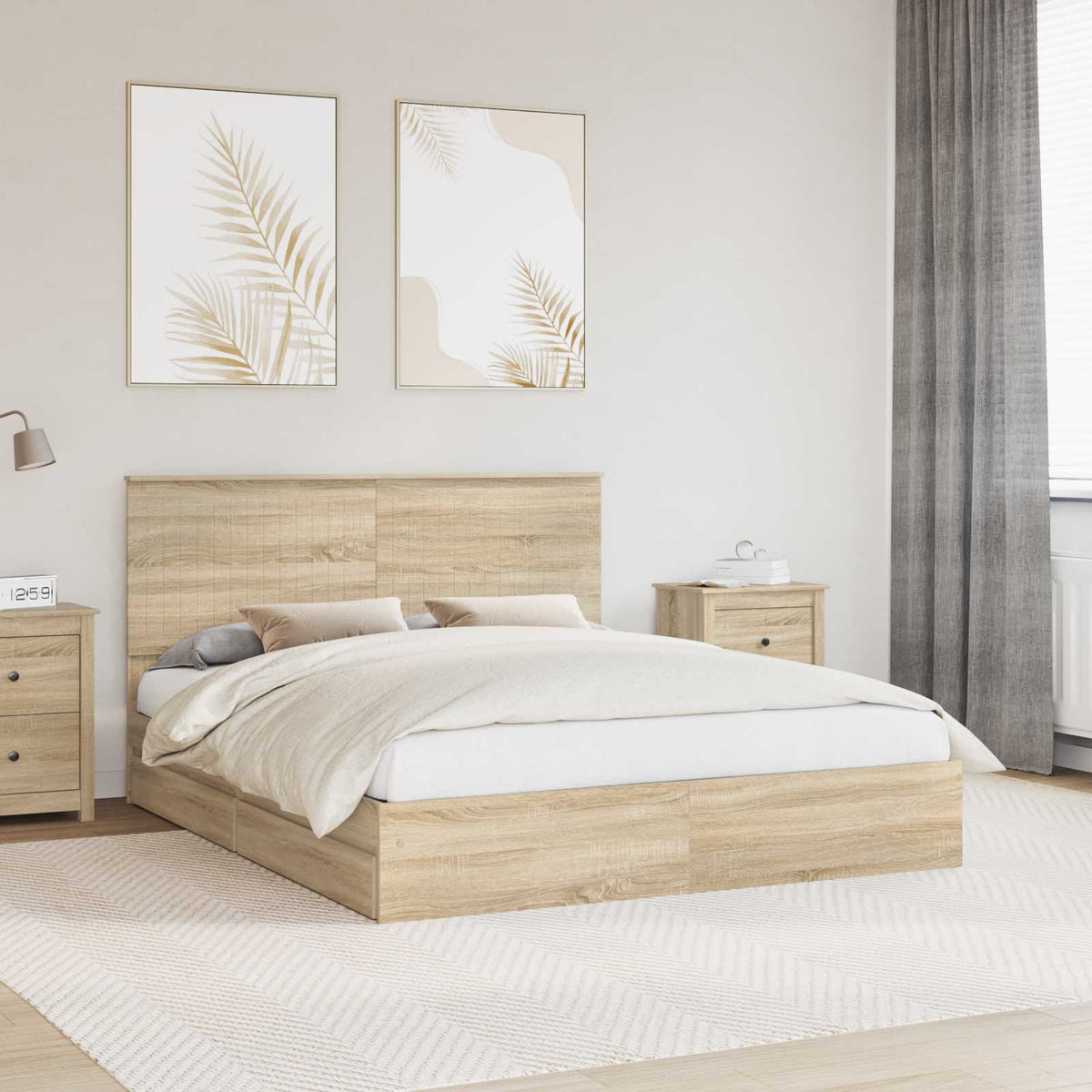Storage Bed with Drawer Engineered Wood Length 200 cm Sonoma Oak 160 cm
