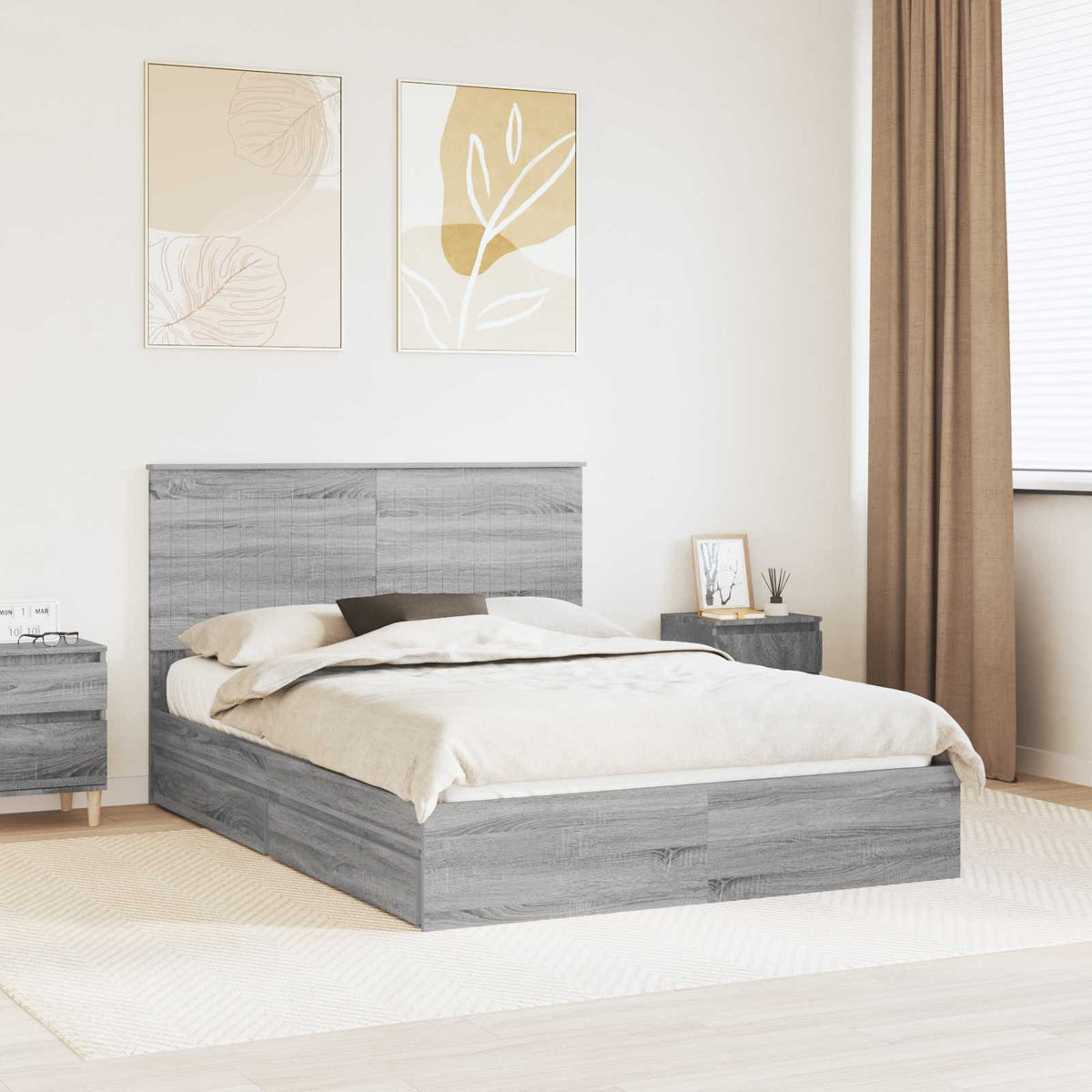 Storage Bed Engineered Wood Length 200 cm Grey Sonoma 140 cm