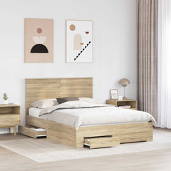Bed Frame with Drawer 135 x 190 cm Engineered Wood Sonoma oak