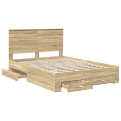 Bed Frame with Drawer 135 x 190 cm Engineered Wood Sonoma oak