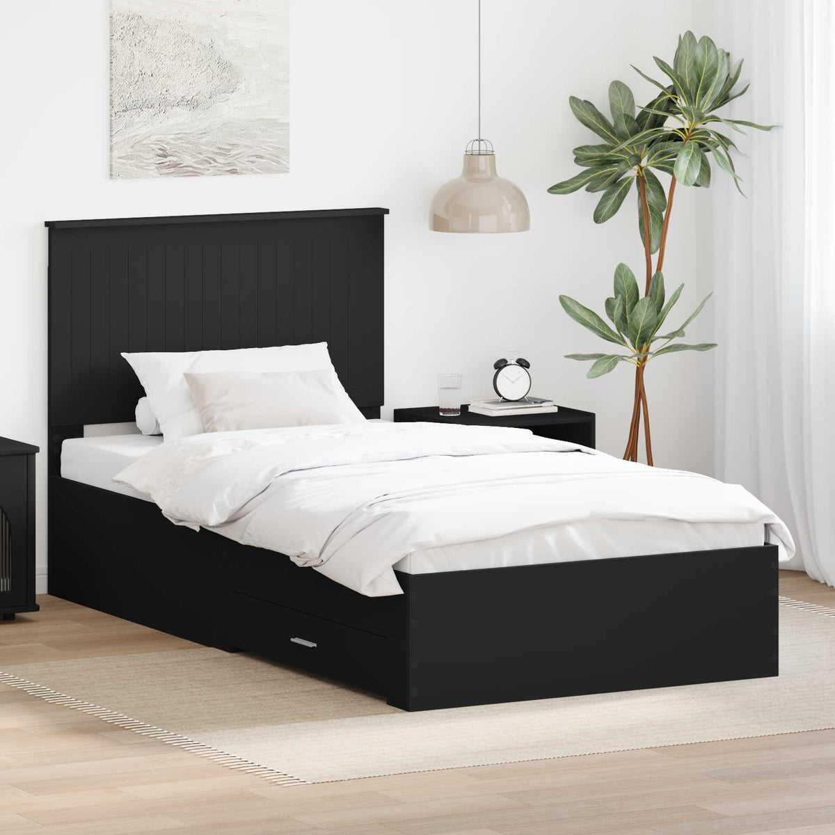 vidaXL Bed Frame Black and Silver 90 x 200 cm Engineered Wood 1