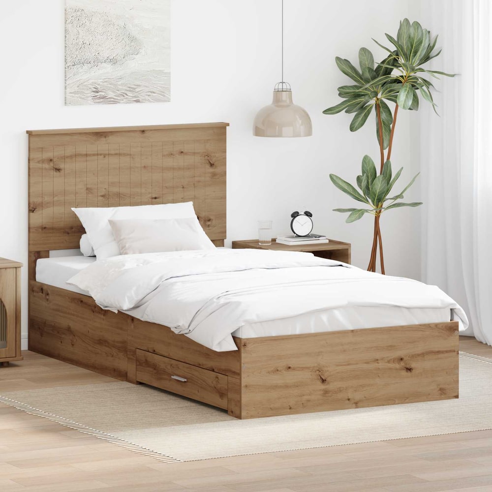 Bed Frame with Drawer Engineered Wood Length 200 cm Artisan Oak 100 cm
