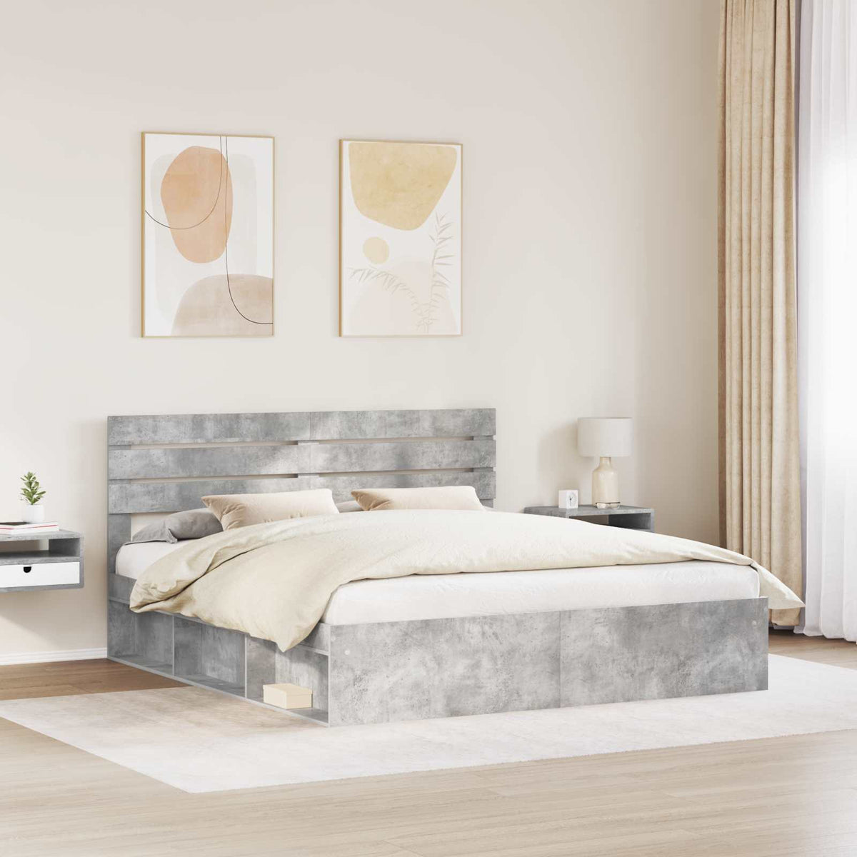 Bed Frame Solid Pine Wood Length 200 cm Concrete Grey 180 cm