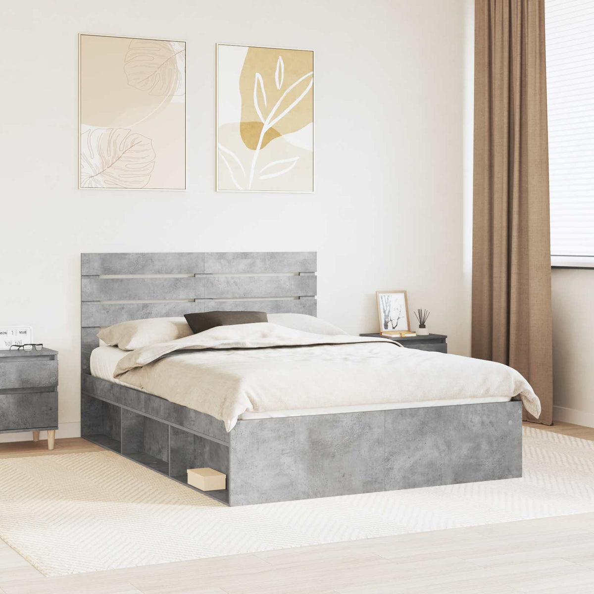 Bed Frame Solid Pine Wood Length Concrete Grey