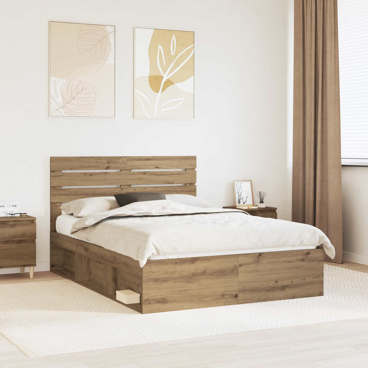 Bed Frame 140 x 190 cm Solid Pine Wood Artisan oak