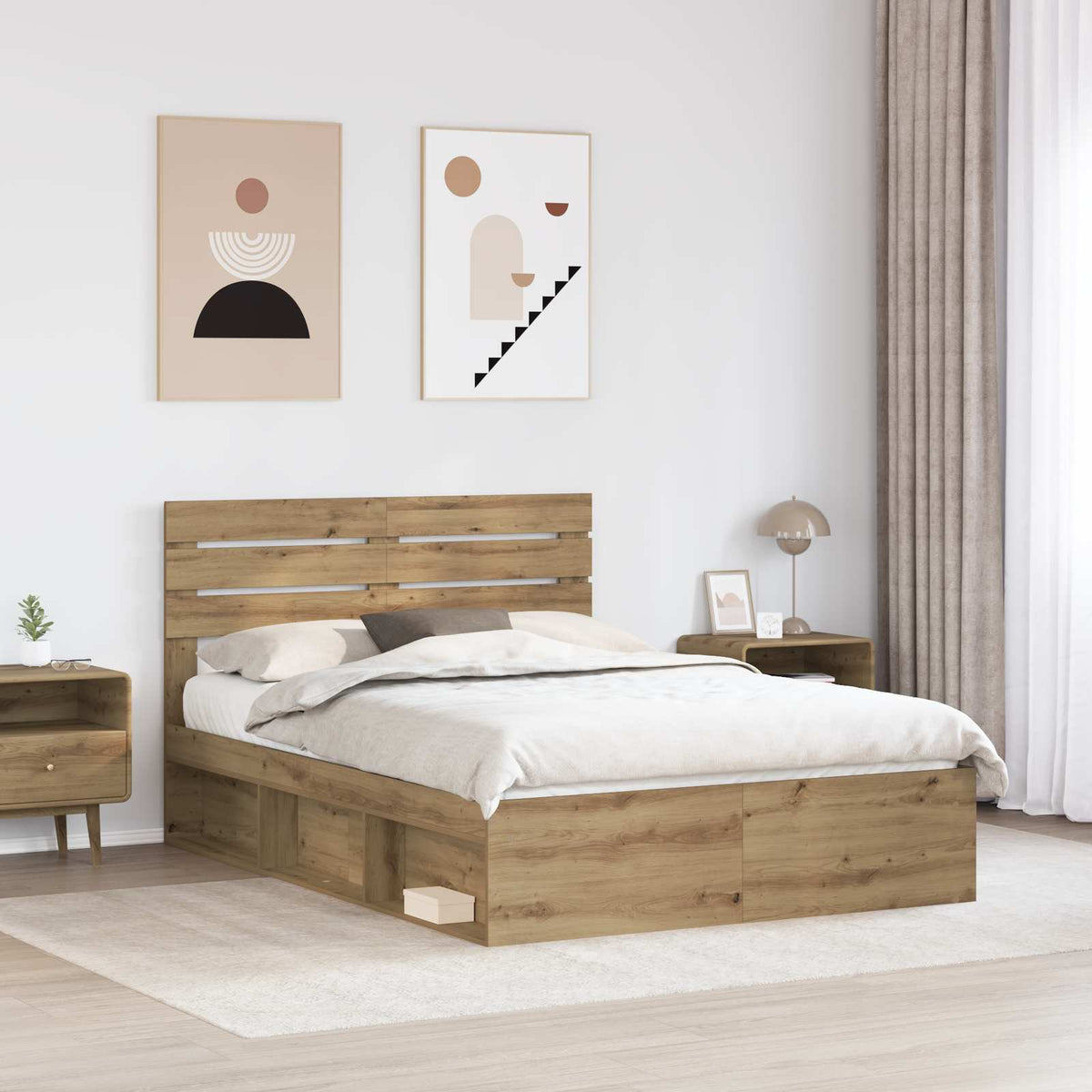 Bed Frame 140 x 190 cm Solid Pine Wood Artisan oak