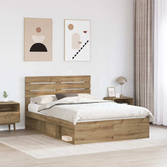Bed Frame 140 x 190 cm Solid Pine Wood Artisan oak
