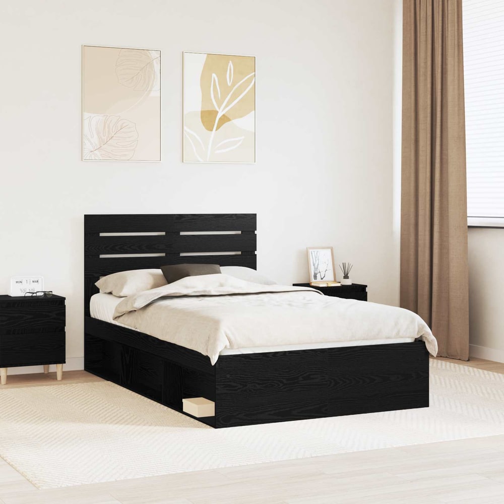 Bed Frame Solid Pine Wood Black oak