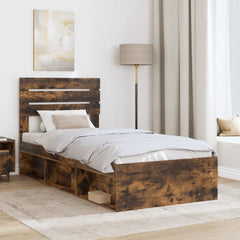 Bed Frame Solid Pine Wood Length 200 cm Smoked Oak 100 cm