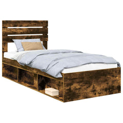 Bed Frame Solid Pine Wood Length 200 cm Smoked Oak 100 cm