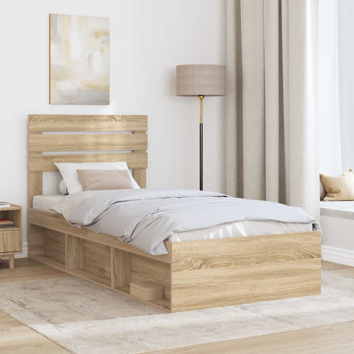 Bed Frame 75 x 190 cm Solid Pine Wood Sonoma oak