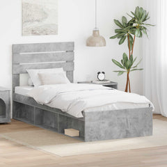 Bed Frame 75 x 190 cm Solid Pine Wood Concrete grey