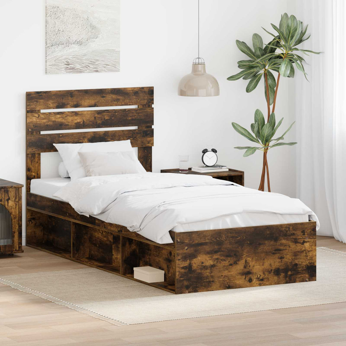 Bed Frame 75 x 190 cm Solid Pine Wood Smoked oak