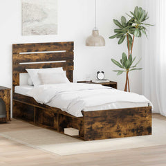 Bed Frame 75 x 190 cm Solid Pine Wood Smoked oak