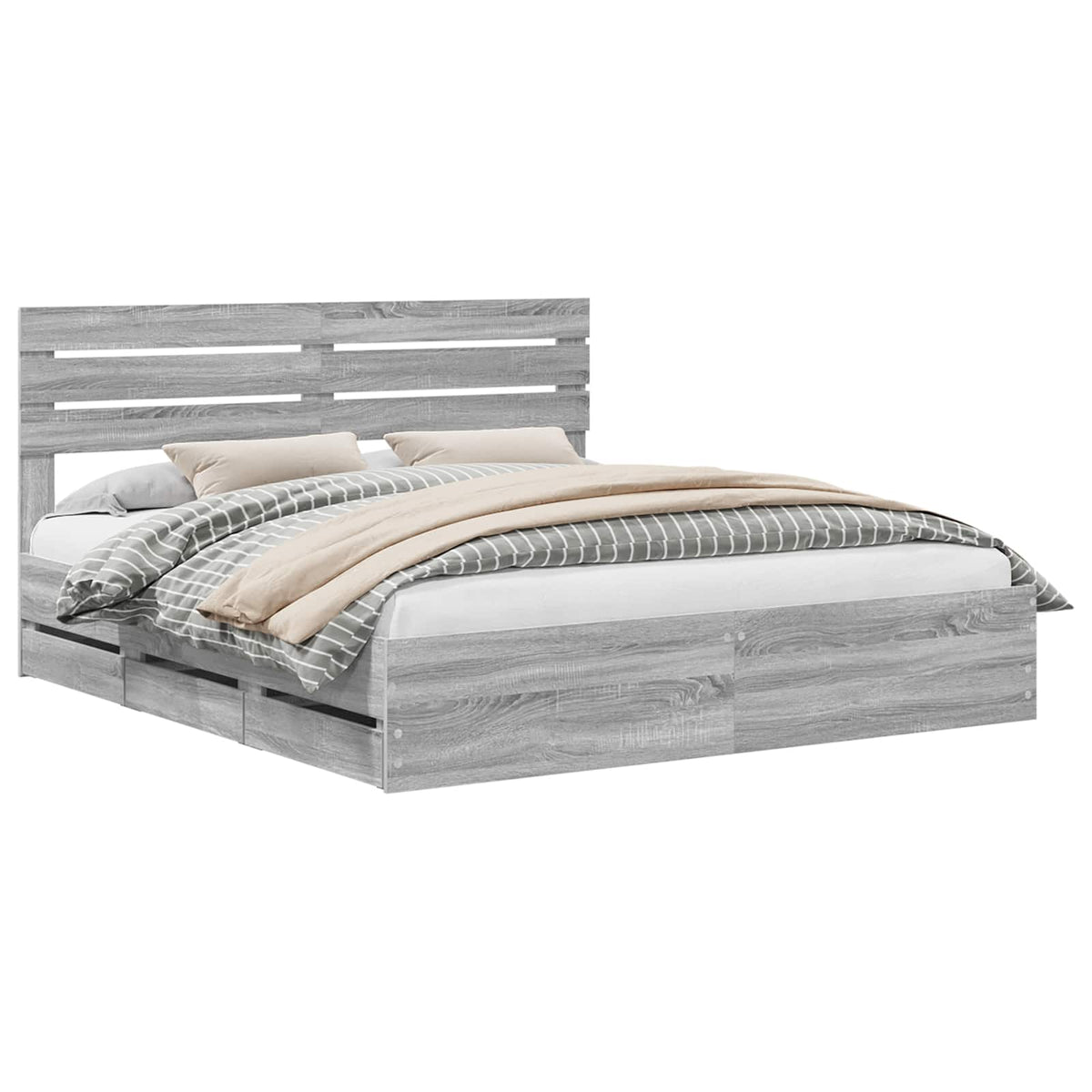 Bed Frame with Drawer Engineer Wood Length 200 cm Grey Sonoma 180 cm