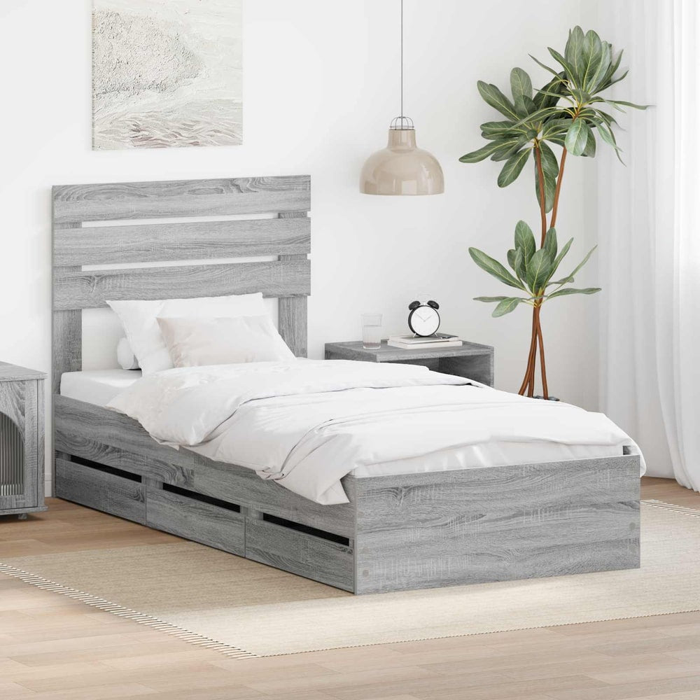 Bed Frame Drawer Engineer Wood Length Grey sonoma