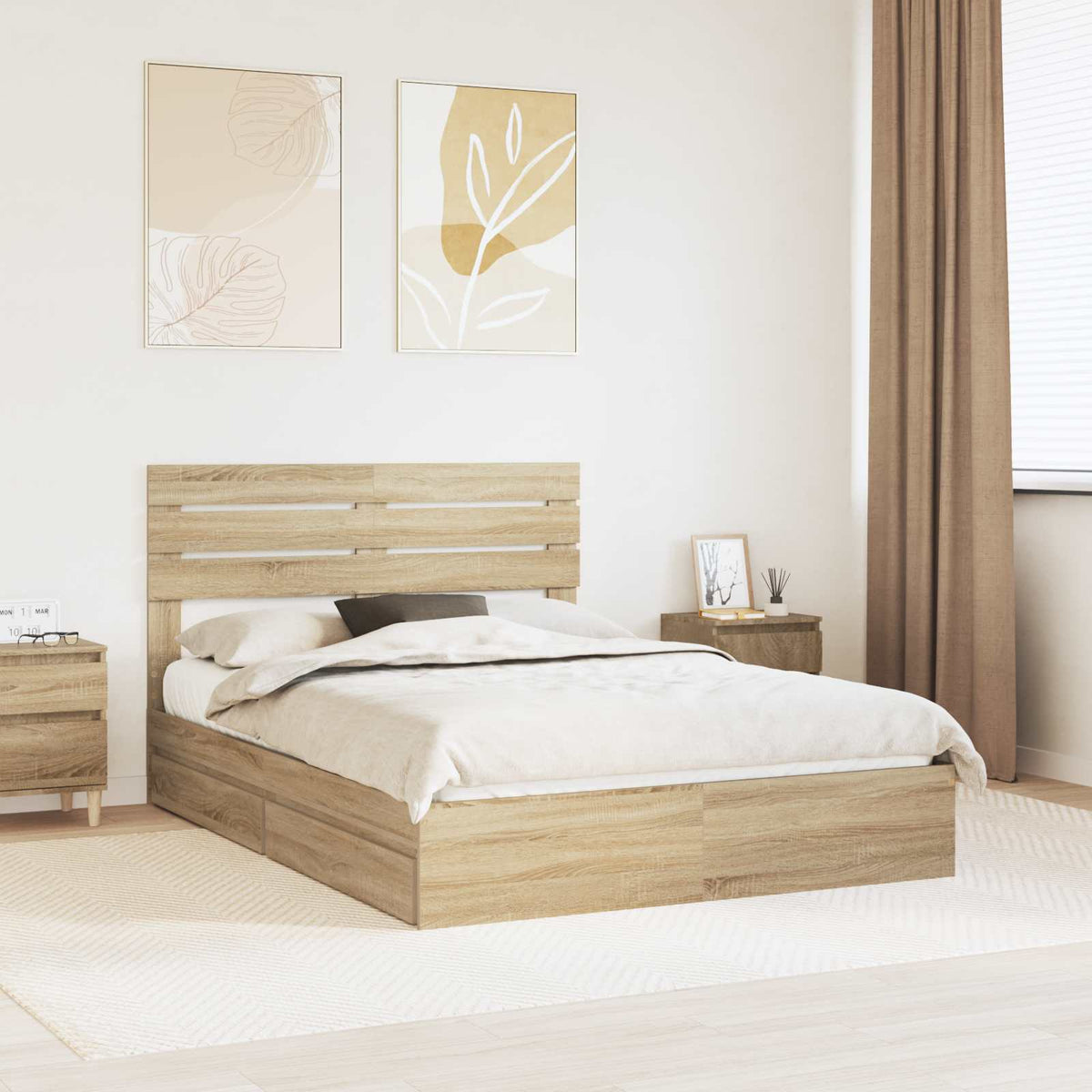 Storage Bed with Drawer Engineered Wood Length 200 cm Sonoma Oak 160 cm