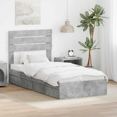 Storage Bed with Drawer Engineered Wood Length 190 cm Concrete grey 90 cm