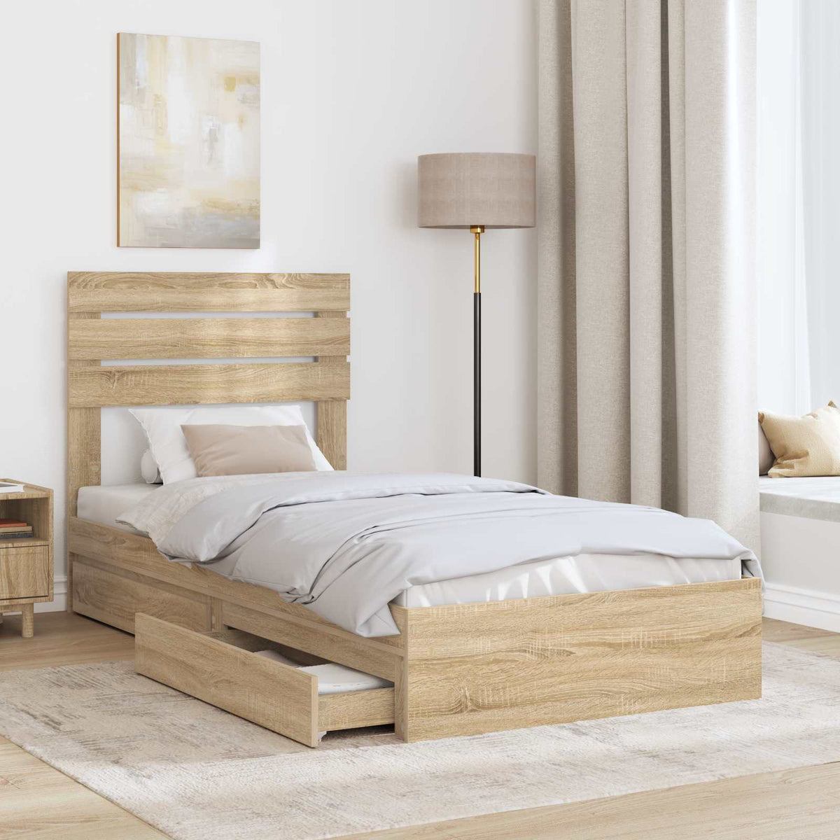 Storage Bed with Drawer Engineered Wood Length 190 cm Sonoma oak 75 cm