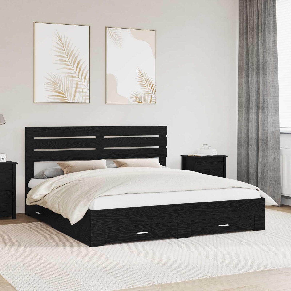 Bed Frame with Drawer Engineered Wood Length 200 cm Black Oak 180 cm