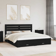 Bed Frame with Drawer Engineered Wood Length 200 cm Black Oak 180 cm