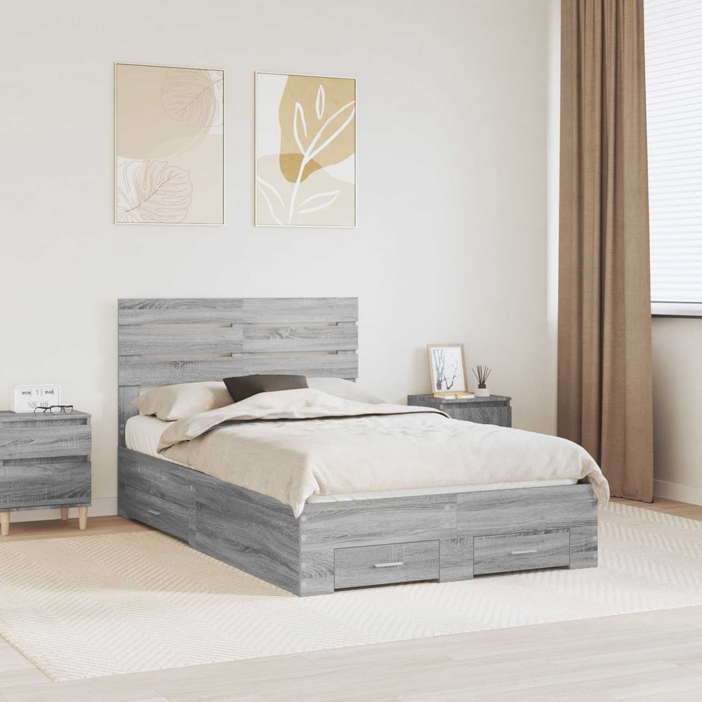 Bed Frame Drawer Engineered Wood Grey sonoma