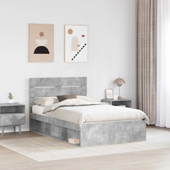 Bed Frame 135 x 190 cm Solid Pine Wood Concrete grey