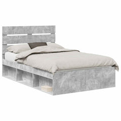 Bed Frame 135 x 190 cm Solid Pine Wood Concrete grey