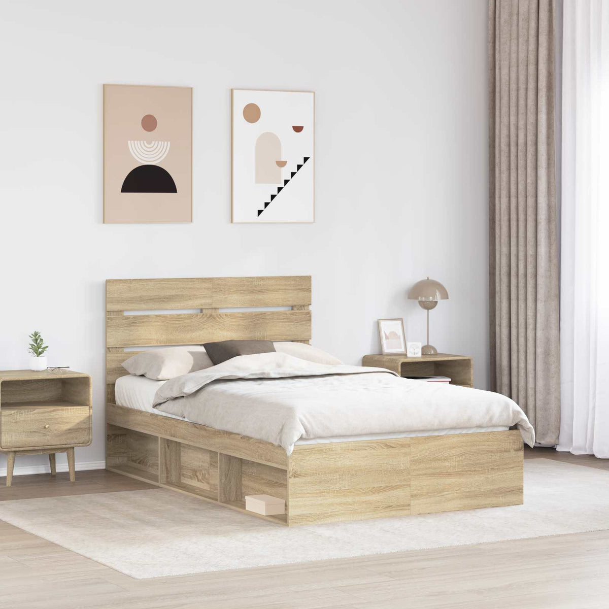 Bed Frame 120 x 190 cm Solid Pine Wood Sonoma oak