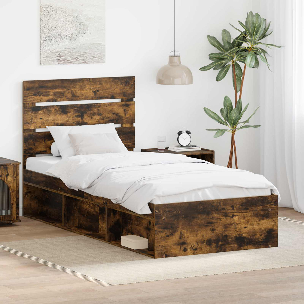 Bed Frame 75 x 190 cm Solid Pine Wood Smoked oak