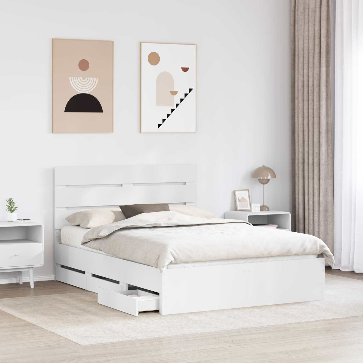 Bed Frame with Drawer Engineer Wood Length 200 cm White 150 cm