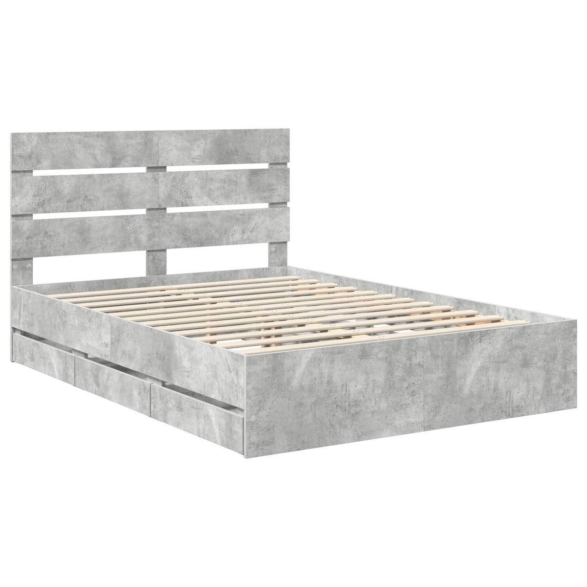 Bed Frame with Drawer Engineer Wood Length 200 cm Concrete Grey 140 cm